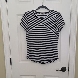 Talbots Black and White Striped Short Sleeve Tee